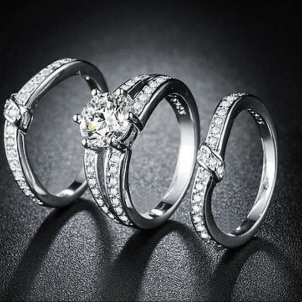NEW 925 Sterling silver Engagement Diamond ringSet - Picture 7 of 7